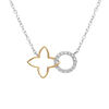 Collier en argent bicolore fleur decoup&eacute;e lisse et cercle avec oxydes blancs sertis - 40+4cm