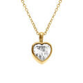 Collier en acier dor&eacute; avec pendentif coeur d'oxyde blanc serti clos - 40+5cm