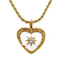 Collier en acier dor&eacute; avec pendentif coeur 19x23mm de r&eacute;sine blanche et etoile du nord avec oxyde blanc - 45+5cm Artemare