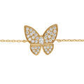 Bracelet en plaqu&eacute; or papillon pav&eacute; d'oxydes blancs sertis - 16+3cm