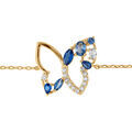 Bracelet en plaqu&eacute; or papillon ajour&eacute; oxydes bleus et blancs - 16+3cm