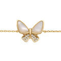 Bracelet plaqu&eacute; or papillon nacre blanche et oxydes blancs 16+3cm