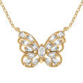 Collier en plaqu&eacute; or papillon ajour&eacute;e avec oxydes blancs - 42+3cm