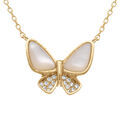 Collier en plaqu&eacute; or papillon de nacre blanche et oxydes blancs - 42+3cm Artemare