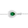 Bracelet en argent rhodi&eacute; goutte oxyde vert serti contour oxydes blancs sertis et dentell&eacute; - 15+3cm