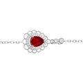 Bracelet en argent rhodi&eacute; goutte oxyde rouge serti contour oxydes blancs sertis et dentell&eacute; -15+3cm Artemare