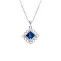 Collier en argent avec pendentif carr&eacute; oxyde bleu et halo d'oxydes blancs sertis - 39+4cm Artemare