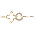 Bracelet en vermeil tr&egrave;fle decoup&eacute; lisse et cercle entour&eacute; d'oxydes blancs sertis - 16+3cm Artemare