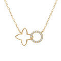 Collier en vermeil tr&egrave;fle decoup&eacute; lisse et cercle entour&eacute; d'oxydes blancs sertis - 40+4cm
