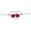 Bracelet en argent rhodi&eacute; coeur ajour&eacute; et deux oxydes rouges - 15+3cm