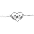 Bracelet en argent rhodi&eacute; coeur ajour&eacute; etdeux oxydes blancs - 15+3cm