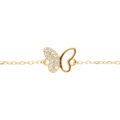 Bracelet en argent dor&eacute; papillon avec oxydes blancs sertis - 40+5cm
