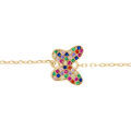 Bracelet en argent dor&eacute; papillon avec oxydes multi couleurs sertis - 15+3cm