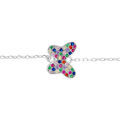 Bracelet en argent rhodi&eacute; papillon avec oxydes multi couleurs sertis - 15+3cm
