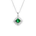 Collier en argent avec pendentif carr&eacute; oxyde vert et halo d' oxydes blancs sertis - 39+4cm
