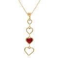 Collier en argent dor&eacute; avec pendentif coeurs ajour&eacute;s et un oxyde rouge - 40+5cm
