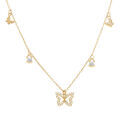 Collier en argent dor&eacute; avec pampilles papillons et oxydes blancs sertis - 40+5cm
