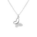 Collier en argent rhodi&eacute; avec papillon et oxydes blancs sertis - 40+5cm