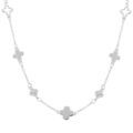Collier en argent rhodi&eacute; avec tr&egrave;fles lisses et oxydes blancs - 40+5cm Artemare