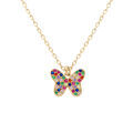 Collier en argent dor&eacute; avec pendentif papillon orn&eacute; d'oxydes multi couleurs sertis - 40+5cm Artemare