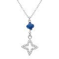 Collier en argent rhodi&eacute; avec pendentif tr&egrave;fle en r&eacute;sine bleue et tr&egrave;fle d'oxydes blancs sertis - 40+5 cm