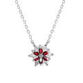 Collier en argent rhodi&eacute; avec fleur d'oxydes blancs et rouges sertis - 40+5cm