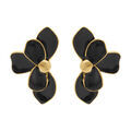 Boucles d'oreille sur Artemare : Boucles d'oreille Stella Miatige en acier dor&eacute; demi fleur r&eacute;sine noir