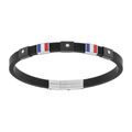 Bracelet en acier et caoutchouc noir avec drapeau francais - 21.5cm r&eacute;glable 17cm - France Artemare