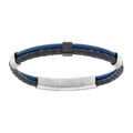 Bracelet en acier et cuir bovin bleu et c&acirc;ble bleu Artemare