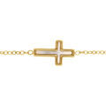 Bracelet en acier dor&eacute; croix nacre imitation - 16+3cm
