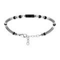 Bracelet en acier rondelles h&eacute;matites et tube agate noire - 18+3cm