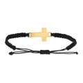 Bracelet en acier dor&eacute; croix 25mm cordon noir coulissant
