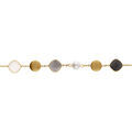 Bracelet en acier dor&eacute; pastilles color&eacute;es carr&eacute; noir oeil de chat et perle blanche imitation - 16+3cm