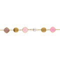 Bracelet en acier dor&eacute; pastilles color&eacute;es carr&eacute; oeil de chat rose et perle blanche imitation - 16+3cm Artemare