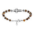 Bracelet en acier boules marron avec croix 20mm en PVD noir - 19+2cm Artemare