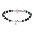 Bracelet en acier boules noires aveccroix 20mm par&eacute;e oxydes blancs sertis - 19+2cm Artemare