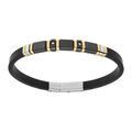 Bracelet en acier et dor&eacute; caoutchouc noir avec oxydes blancs - 21.5cm r&eacute;galble 20cm et 18.5cm