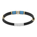 Bracelet en acier et dor&eacute; caoutchouc noir PVD bleu avec oxyde noir - 21.5cm r&eacute;galble 20cm et 18.5cm