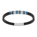 Bracelet en acier caoutchouc noir PVD bleu trois oxydes noirs - 21.5cm r&eacute;glable 20cm et 18.5cm