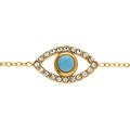 Bracelet oeil de protection grec turquoise imitation en acier dor&eacute; et oxydes blancs sertis - 16+5cm