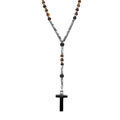 Collier en acier chapelet boules fonc&eacute;es, croix 27mm x 15mm PVD noir sans fermoir - 70cm Artemare