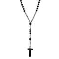 Colliers sur Artemare : Collier en acier chapelet boules noires et croix 27mm x 15mm PVD noir sans fermoir - 70cm