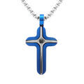 Colliers sur Artemare : Collier en acier PVD bleu croix 25mm un oxyde bleu - 45+6cm