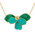 Collier en acier dor&eacute; Stella Mia demi fleur avec r&eacute;sine verte - 38+5cm