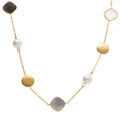Collier en acier dor&eacute; avec perle blanche imitation et pierre noire effet oeil de chat - 40+5cm