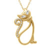 Collier en acier dor&eacute; avec pendentif chat corps &eacute;vid&eacute; et oxydes blancs - 40+5cm