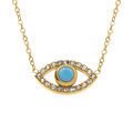 Collier en acier dore oeil de protection grec turquoise imitation contour oxydes blancs sertis - 40+5cm Artemare