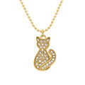 Collier en acier dor&eacute; avec pendentif chat 15mm orn&eacute; d'oxydes blancs sertis - 40+5cm Artemare