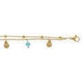 Chaine sur Artemare : Cha&icirc;ne cheville en acier dor&eacute; deux rangs avec pampilles coquillages et boules turquoise - 23.5+3.5cm