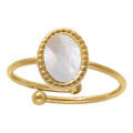 Bagues sur Artemare : Bague en acier pierre ovale imitation nacre blanche - r&eacute;glable